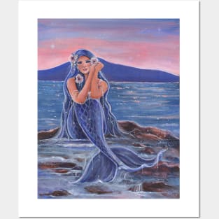 Daydreamer mermaid ocean sunset art by Renee Lavoie Posters and Art